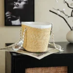 Chanel Women Small Shopping Bag Braided Straw Lambskin & Gold-Tone Metal