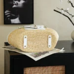 Chanel Women Small Shopping Bag Braided Straw Lambskin & Gold-Tone Metal