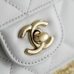 Chanel Women Small Shopping Bag Braided Straw Lambskin & Gold-Tone Metal