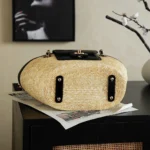 Chanel Women Small Shopping Bag Braided Straw Lambskin & Gold-Tone Metal