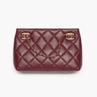 Chanel Women Small Shopping Bag Lambskin & Gold-Tone Metal-Dark Burgundy