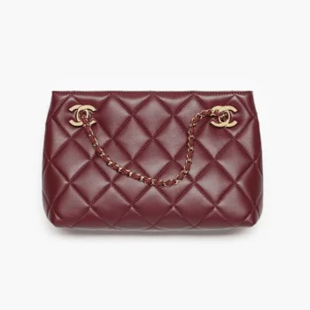 Chanel Women Small Shopping Bag Lambskin & Gold-Tone Metal-Dark Burgundy
