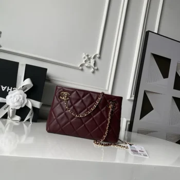 Chanel Women Small Shopping Bag Lambskin & Gold-Tone Metal-Dark Burgundy