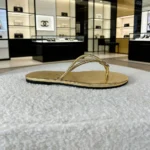 Chanel Women Thongs Crackled Laminated Calfskin-Gold G47243