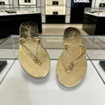 Chanel Women Thongs Crackled Laminated Calfskin-Gold G47243