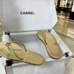 Chanel Women Thongs Crackled Laminated Calfskin-Gold G47243