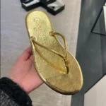 Chanel Women Thongs Crackled Laminated Calfskin-Gold G47243