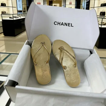Chanel Women Thongs Crackled Laminated Calfskin-Gold G47243