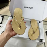 Chanel Women Thongs Crackled Laminated Calfskin-Gold G47243