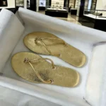 Chanel Women Thongs Crackled Laminated Calfskin-Gold G47243