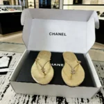 Chanel Women Thongs Crackled Laminated Calfskin-Gold G47243 - Image 3