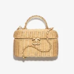Chanel Women Vanity Case Braided Rattan & Gold-Tone Metal-Beige