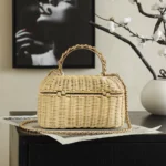 Chanel Women Vanity Case Braided Rattan & Gold-Tone Metal-Beige