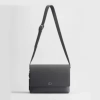 Dior Men CD Icon Messenger Bag with Flap Gris Flanelle Matte Grained Calfskin