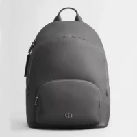 Dior Men CD Icon Zipped Backpack Gris Flanelle Matte Grained Calfskin