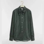 Dior Women Blouse with Removable Bow Tie Green Multicolor Check'n'Dior Silk Twill