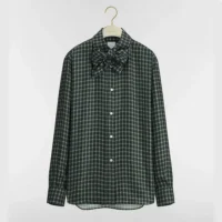 Dior Women Blouse with Removable Bow Tie Green Multicolor Check'n'Dior Silk Twill