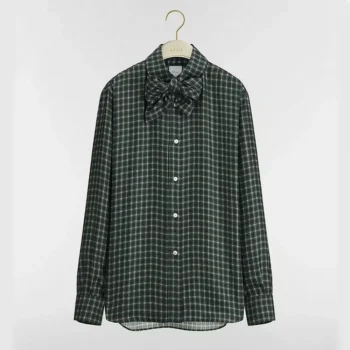 Dior Women Blouse with Removable Bow Tie Green Multicolor Check'n'Dior Silk Twill