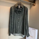 Dior Women Blouse with Removable Bow Tie Green Multicolor Check'n'Dior Silk Twill