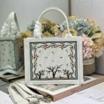 Dior Women Dioramour Small Dior Book Tote with Strap White Multicolor Revolution Flowers Embroidery