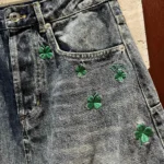 Dior Women Embroidered Miniskirt Blue Stonewashed Cotton Denim with Green Dior Clover Motif - Image 6