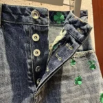 Dior Women Embroidered Miniskirt Blue Stonewashed Cotton Denim with Green Dior Clover Motif - Image 5