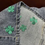 Dior Women Embroidered Miniskirt Blue Stonewashed Cotton Denim with Green Dior Clover Motif