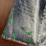 Dior Women Embroidered Miniskirt Blue Stonewashed Cotton Denim with Green Dior Clover Motif