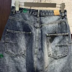 Dior Women Embroidered Miniskirt Blue Stonewashed Cotton Denim with Green Dior Clover Motif