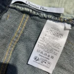 Dior Women Embroidered Miniskirt Blue Stonewashed Cotton Denim with Green Dior Clover Motif