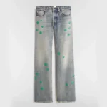 Dior Women Flared Embroidered Jeans Blue Stonewashed Cotton Denim with Green Dior Clover Motif