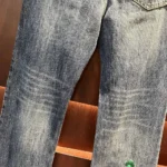 Dior Women Flared Embroidered Jeans Blue Stonewashed Cotton Denim with Green Dior Clover Motif