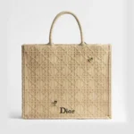 Dior Women Large Dior Book Tote Natural Raffia-Effect Cannage Embroidery M1349OEQY