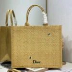 Dior Women Large Dior Book Tote Natural Raffia-Effect Cannage Embroidery M1349OEQY