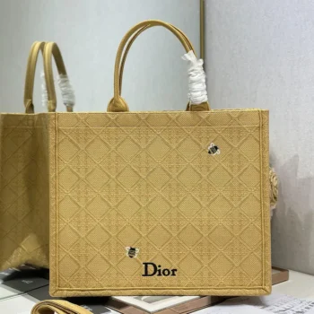 Dior Women Large Dior Book Tote Natural Raffia-Effect Cannage Embroidery M1349OEQY