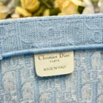 Dior Women Medium Dior Book Tote with Strap Blue Dior Oblique Embroidery with White Lace and Dior Médaillon