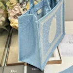 Dior Women Medium Dior Book Tote with Strap Blue Dior Oblique Embroidery with White Lace and Dior Médaillon