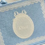 Dior Women Medium Dior Book Tote with Strap Blue Dior Oblique Embroidery with White Lace and Dior Médaillon