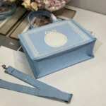 Dior Women Medium Dior Book Tote with Strap Blue Dior Oblique Embroidery with White Lace and Dior Médaillon