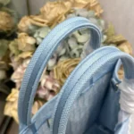 Dior Women Medium Dior Book Tote with Strap Blue Dior Oblique Embroidery with White Lace and Dior Médaillon