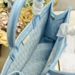 Dior Women Medium Dior Book Tote with Strap Blue Dior Oblique Embroidery with White Lace and Dior Médaillon
