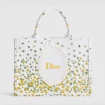 Dior Women Medium Dior Book Tote with Strap Buttercup Dior Embroidery and White Dior Médaillon