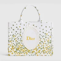 Dior Women Medium Dior Book Tote with Strap Buttercup Dior Embroidery and White Dior Médaillon