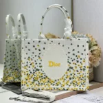 Dior Women Medium Dior Book Tote with Strap Buttercup Dior Embroidery and White Dior Médaillon