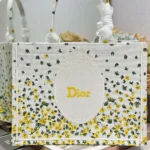 Dior Women Medium Dior Book Tote with Strap Buttercup Dior Embroidery and White Dior Médaillon