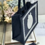 Dior Women Medium Dior Book Tote with Strap Celestial Blue Dior Oblique Embroidery with White Lace and Dior Médaillon