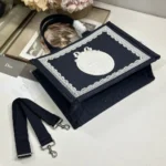 Dior Women Medium Dior Book Tote with Strap Celestial Blue Dior Oblique Embroidery with White Lace and Dior Médaillon