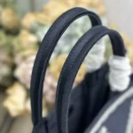 Dior Women Medium Dior Book Tote with Strap Celestial Blue Dior Oblique Embroidery with White Lace and Dior Médaillon