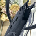 Dior Women Medium Dior Book Tote with Strap Celestial Blue Dior Oblique Embroidery with White Lace and Dior Médaillon