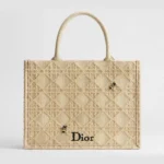 Dior Women Medium Dior Book Tote with Strap Natural Cannage Raffia-Effect Embroidery